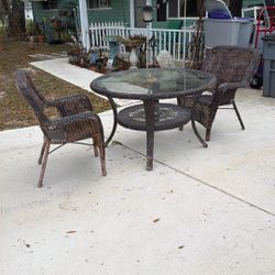 Wicker Table And Two Chairs