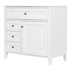 36-Inch White Bathroom Vanity With Sink, Modern Mdf & Rubberwood, 3 Drawers & Adjustable Shelf Storage