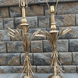 Genuine Hollywood Regency Mid-Century Modern Frederick Cooper Wheat Sheath Lamps Bundle Of Two Gold