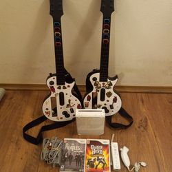 Nintendo Wii Beatles Rock Band/Guitar Hero Video Game Console Set 