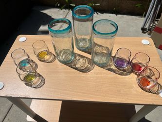 9pc Mexican Hand Blown Glass Set
