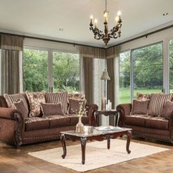 Brand New Brown , Gold Sofa And Love Seat Pillows Included 