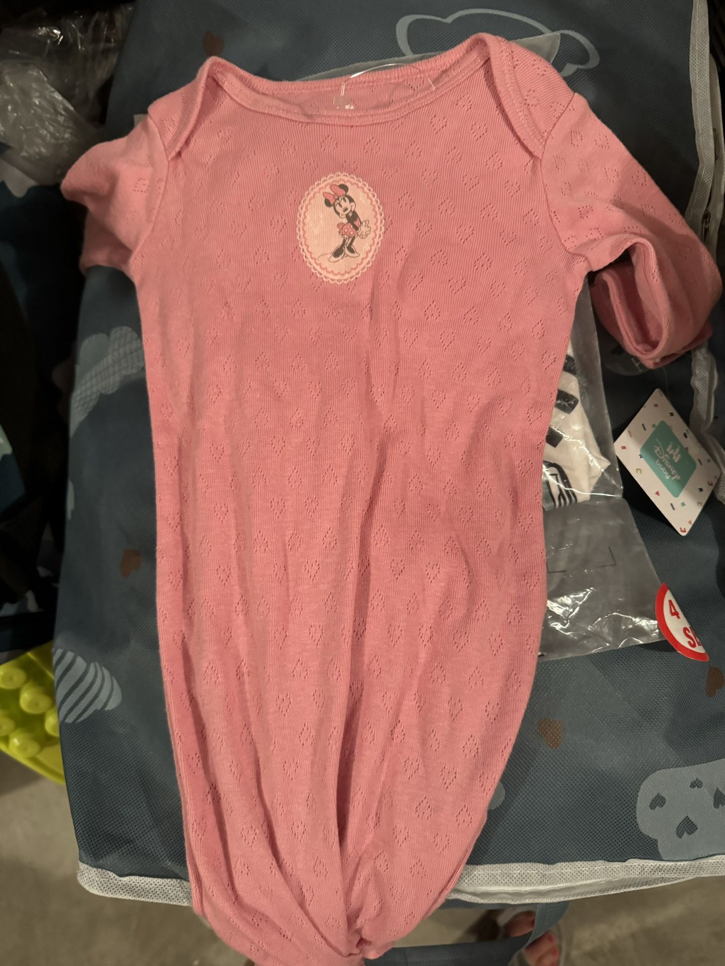 Nwt Baby Girl Minnie 0-3 Months Gown Bottom Tie Onesie Bodysuit