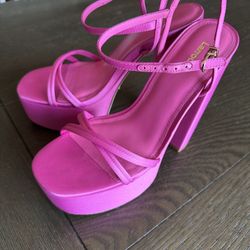 LARROUDE Annie Ankle Strap Platform Sandals in Pink