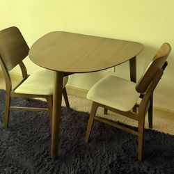 Mid-Century Modern Dining Table Set – 2 Upholstered Chairs | Excellent Condition