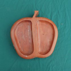 Vintage Handcrafted Wooden Apple Shaped Tray Divided