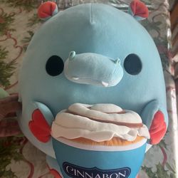 SNACKLES 14" PLUSH HIPPO HOLDING CINNABON CINNAMON BUN SOFT TOY