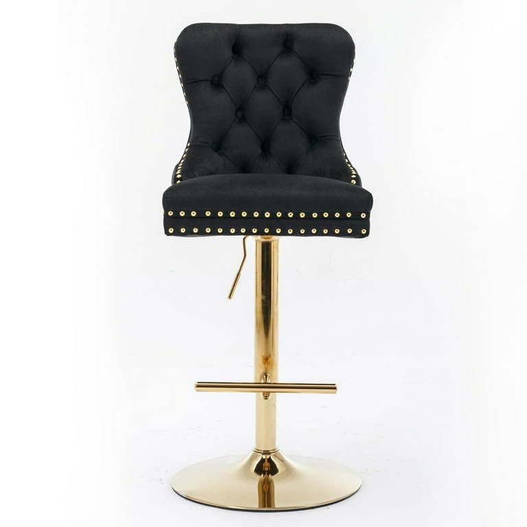 Modern Swivel Bar Stools, Adjustable Counter Height with Velvet Upholstered Stool, Gold legs