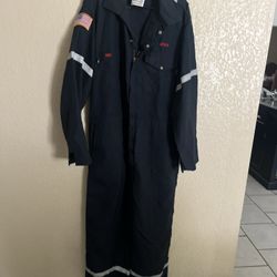 Workrite Nomex Navy Blue Coverall Reflective Stripes Flag Patch Size 48L