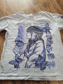Girls Light blue/purple anime character tee with butterfly on left sleeve