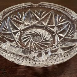 Vintage Ashtray Heavy Lead Cut Glass Crystal Pattern with Etched Star 5.5”