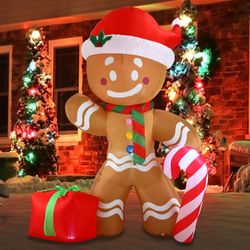 8 FT Christmas Inflatable Gingerbread Man Candy Cane Yard Decoration LEDs Christmas Party Indoor Outdoor Décor