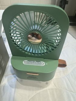 Dual Spray Misting Fan w/ Night Light – Portable Water Mist Cooler, Green (New)