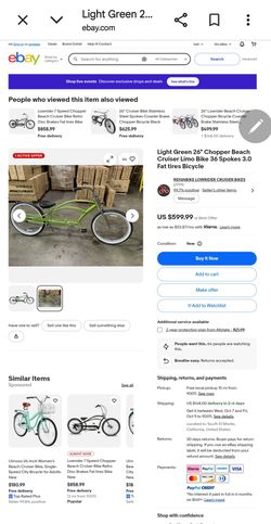 Light Green 26" Chopper Beach Cruiser Limo Bike 36 Spokes 3.0 Fat tires Bicycle