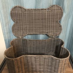 Bone Grey Wicker Basket - Dog Toy Storage 