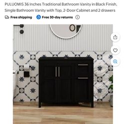 36 Inches Traditional Bathroom Vanity in Black Finish, Single Bathroom Vanity with Top, 2-Door Cabinet and 2 drawers Comes new and in the box.