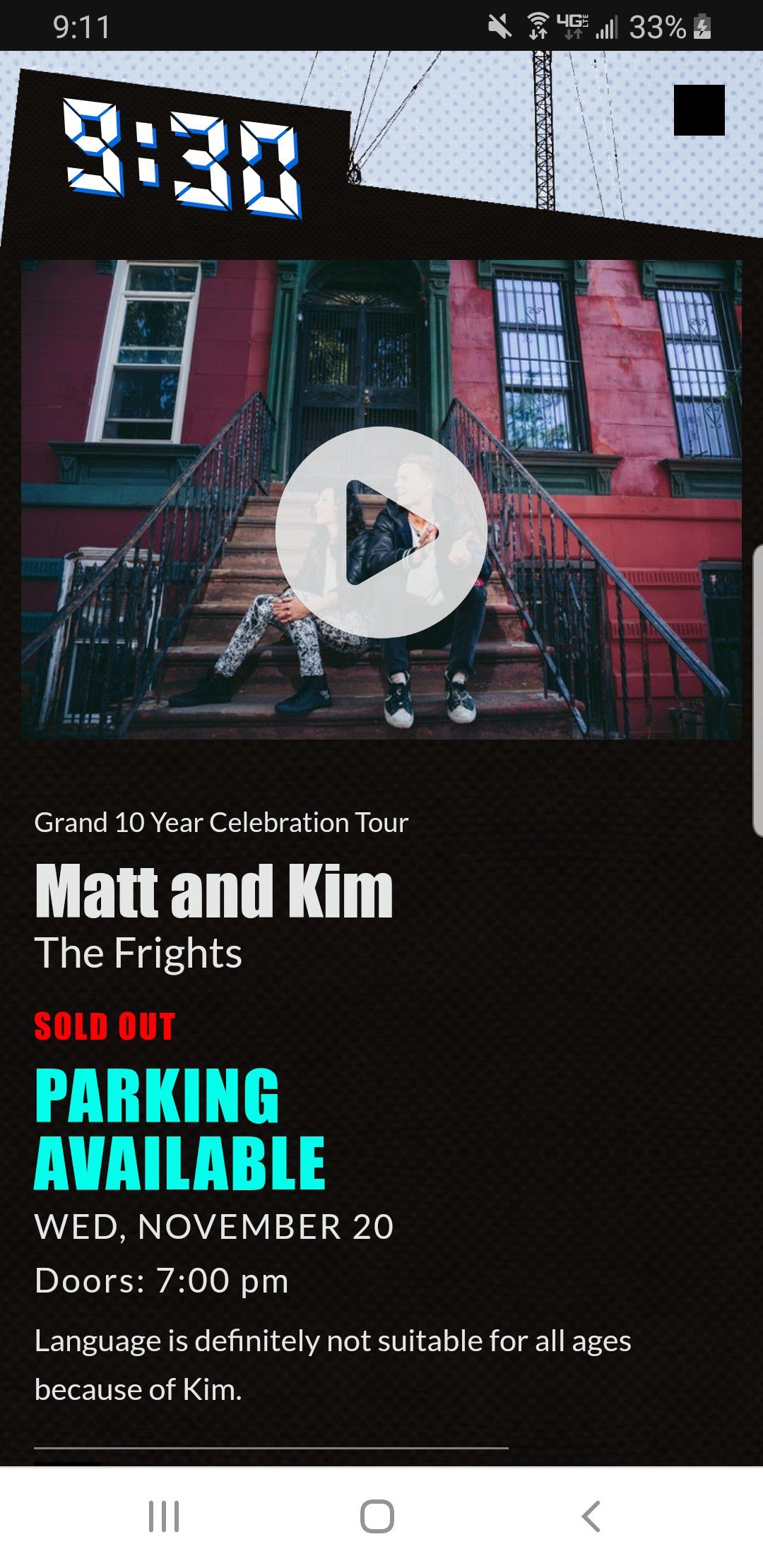 Matt and Kim at 9:30 Club November 20, 2019 - Two Tickets