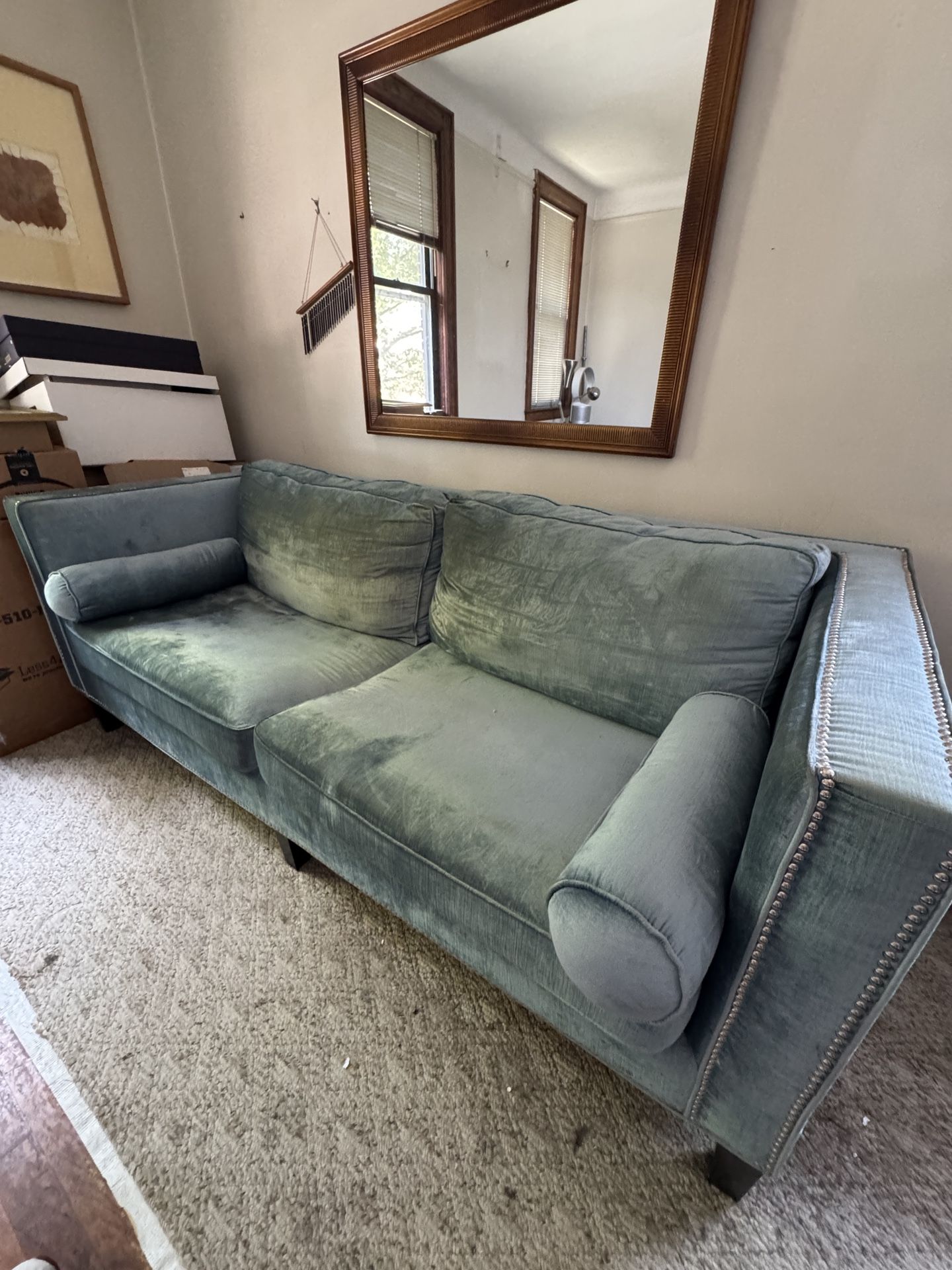 Studded Blue, Velvet Sofa $300