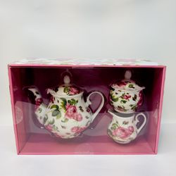 Kent Pottery Rose Patterned Tea Set with Pink and Green Accents New