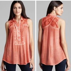 Free People Coral Partial Button-down Blouse - Size Medium