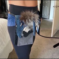 Festival hip purse waist belt Fanny Pack. COACHELLA Burning Man Handmade Leather Suede Feathers