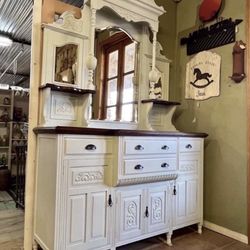 Stunning Refinished Victorian Buffet / Sideboard / Entry Table - Antique Real Wood with Mirrored Back