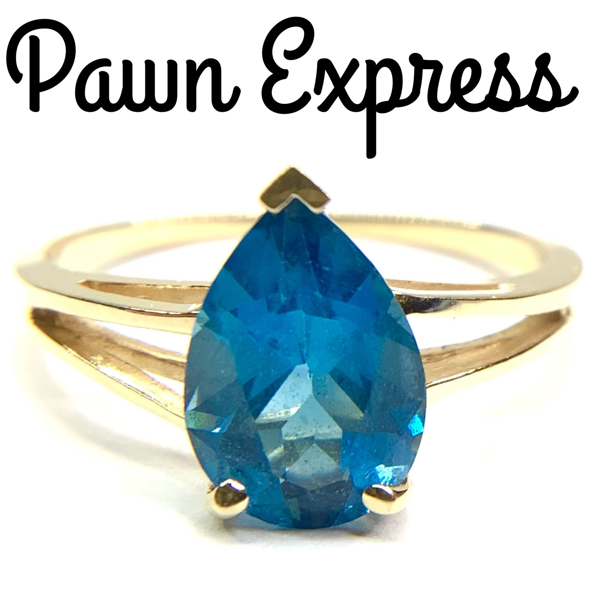 14K Blue Topaz Pear Cut Ring