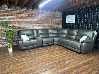 Delivery Available Costco dark gray leather recliner L shape sectional sofa retails 3000