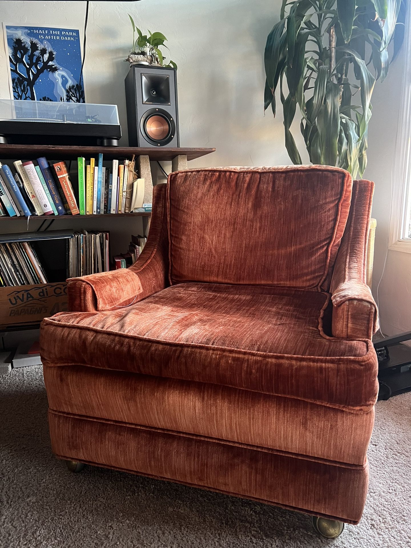 2 Vintage Orange Velvet Club Lounge Chairs