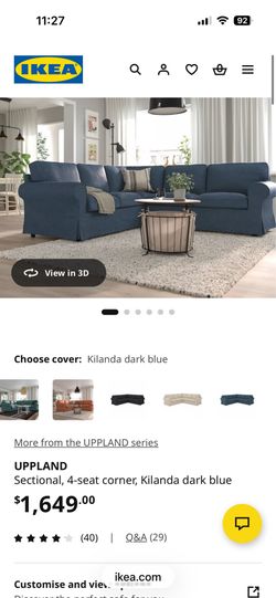 Blue sectional UPPLAND brand IKEA