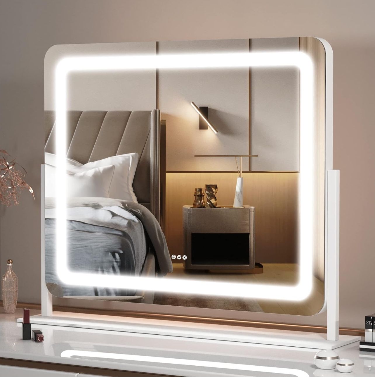 Vanity Mirror with Lights, 24.2" x 18.9" LED Make up Mirror, Light up Mirror with 10X Magnification and USB Charging Port