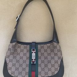 Monogram  Web Jackie O Hobo Authentic Gucci Shoulder Bag with Clasp. Perfect condition 15” long by 10.5 wide