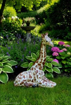 Lorraine 776 Giraffe Figurine Sculpture, Brown & White, on Base 18" × 14.5"