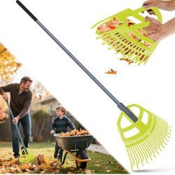 2 in 1 Garden Leaf Rake & Leaf Scoops, Adjustable Leaf Rake for Lawns with Grabber, Hand Rakes for Picking Up Leaves,Pine Needles, Gravel