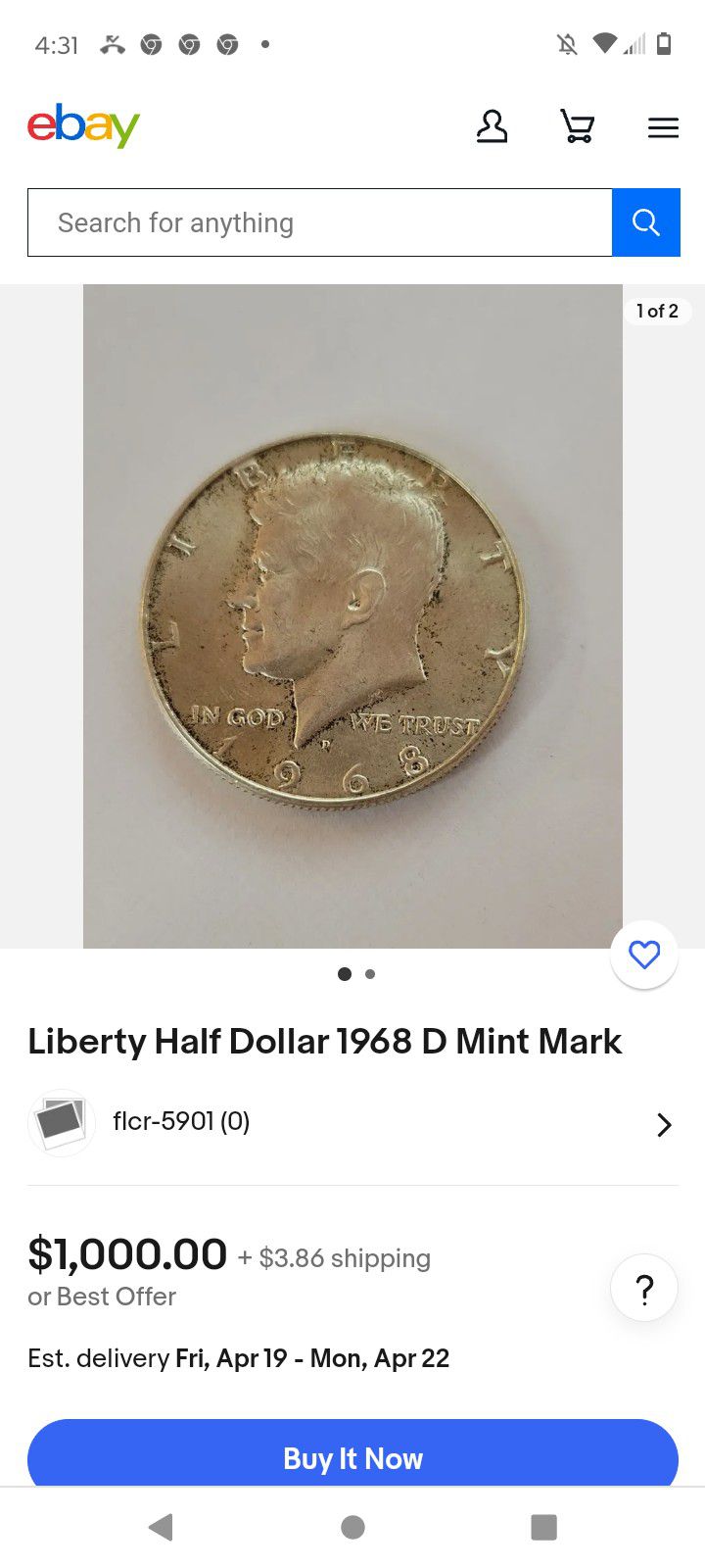 1968 D Mint Mark  Make Me A Offer 