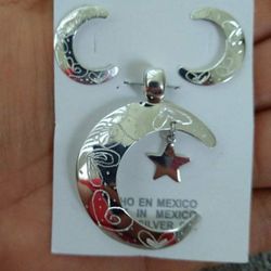 925 Sterling Silver Pendant With The Earrings/Dije Con Aretes De Plata 925