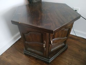 Solid Wood Hexagon End Table Side Table with Storage