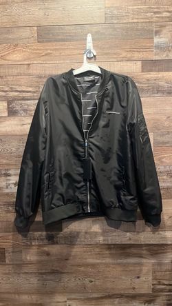 Black Satin Bomber Jacket with Tags