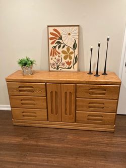 Vintage Post Modern Oak Six Drawer Cabinet Dresser