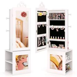 3 In 1 Kids Free Standing Jewelery Organizer Armoire With Mirror