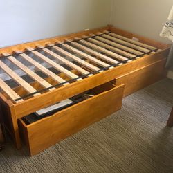 Wooden twin XL Bed Frame With 2 Storage Drawers 