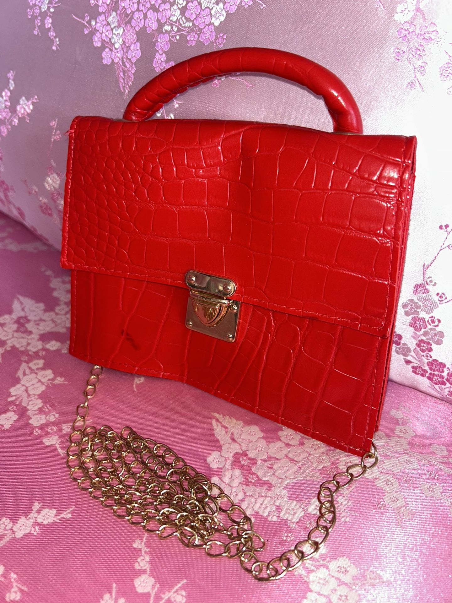 Red Faux Leather Shoulder Bag/Handbag