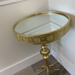 Antique Side Table With Frame And Mirrored   Glass Top