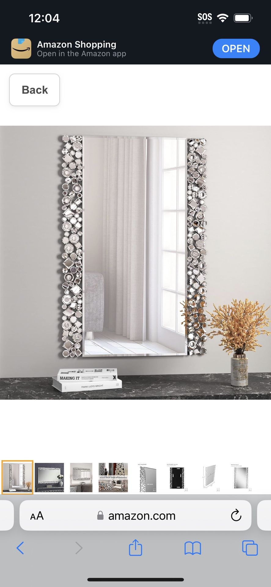 MUAUSU Rectangle Crystal Decorative Wall Mirror 35.4'' x23.6'' Mosaic Art Silver Wall Mirror for Wall Decor Bathroom Living Room Bedroom