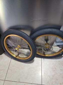 20" PROFILE ELITE 36H/ Alienation Gold Felons w/disk rear wheel set laced w/ titanium spokes