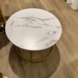 Modern Round Side / Coffee Table – Marble Look