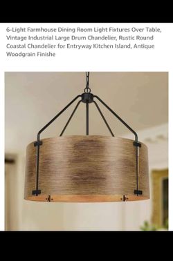 6-Light Rustic Farmhouse Chandelier Vintage Industrial Drum Design.(#8)