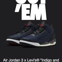 Jordan 3 Levi's size 9 black & size 10.5 & 11 blue (NO TRADES PRICE IS FIRM)