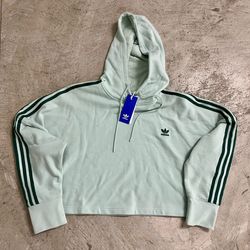 Adidas Originals Women's Cropped Hoodie Sweatshirt Vapour Green Mint Green | L