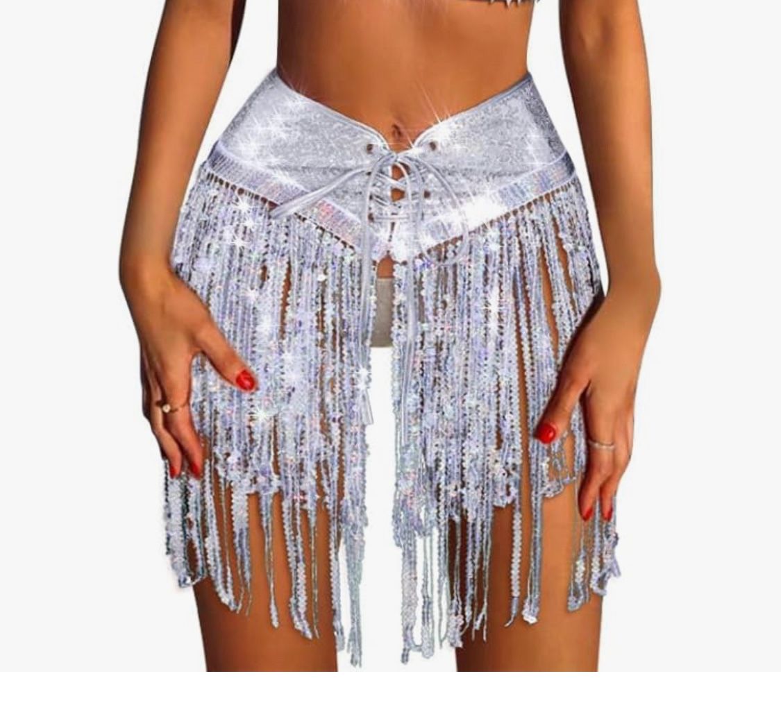 sequin fringe skirts, rave party skirts for women